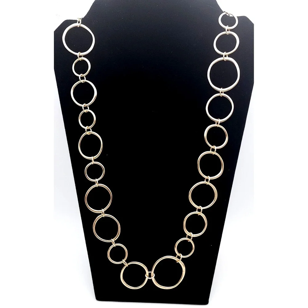 Gold Tone Necklace Oversized Circle Link Elegant - Picture 2 of 5